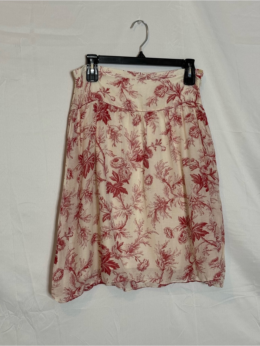 M.S.S.P. Silk Blend Floral Toile A-Line Skirt Medium Cream Red Lined Romantic